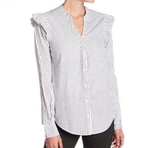 PAIGE Striped Ruffle Button Down blouse